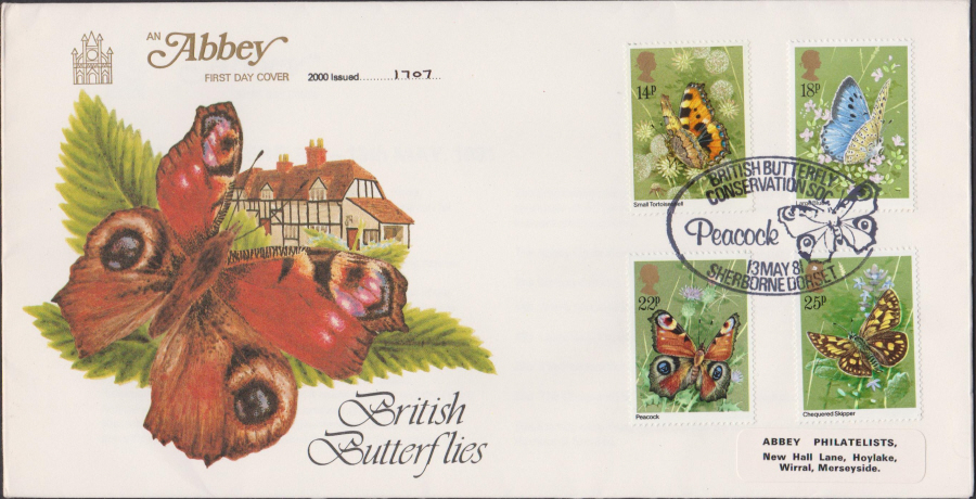 1981 Abbey FDC British Butterflies Sherborne Dorset Postmark - Click Image to Close